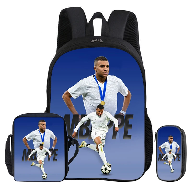 M-Mbappe 3Pcs Set Backpack Shoulder Bag Pencil Bags Bookbag Football Star Rucksack child Mochila Sports Schoolbag Kids Gift