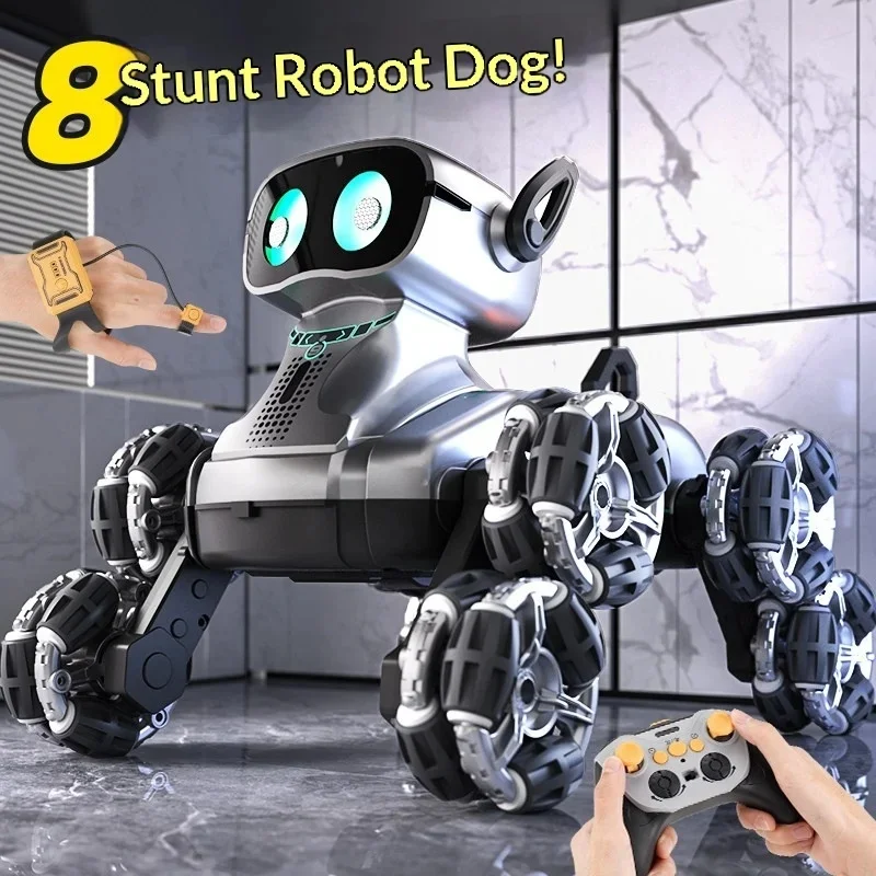Smart Stunt Mechanical Robot Dog 8-Wheel RC Stunt Vehicle, Gesture Induction Remote Control Robot Dog Toy with LED Light