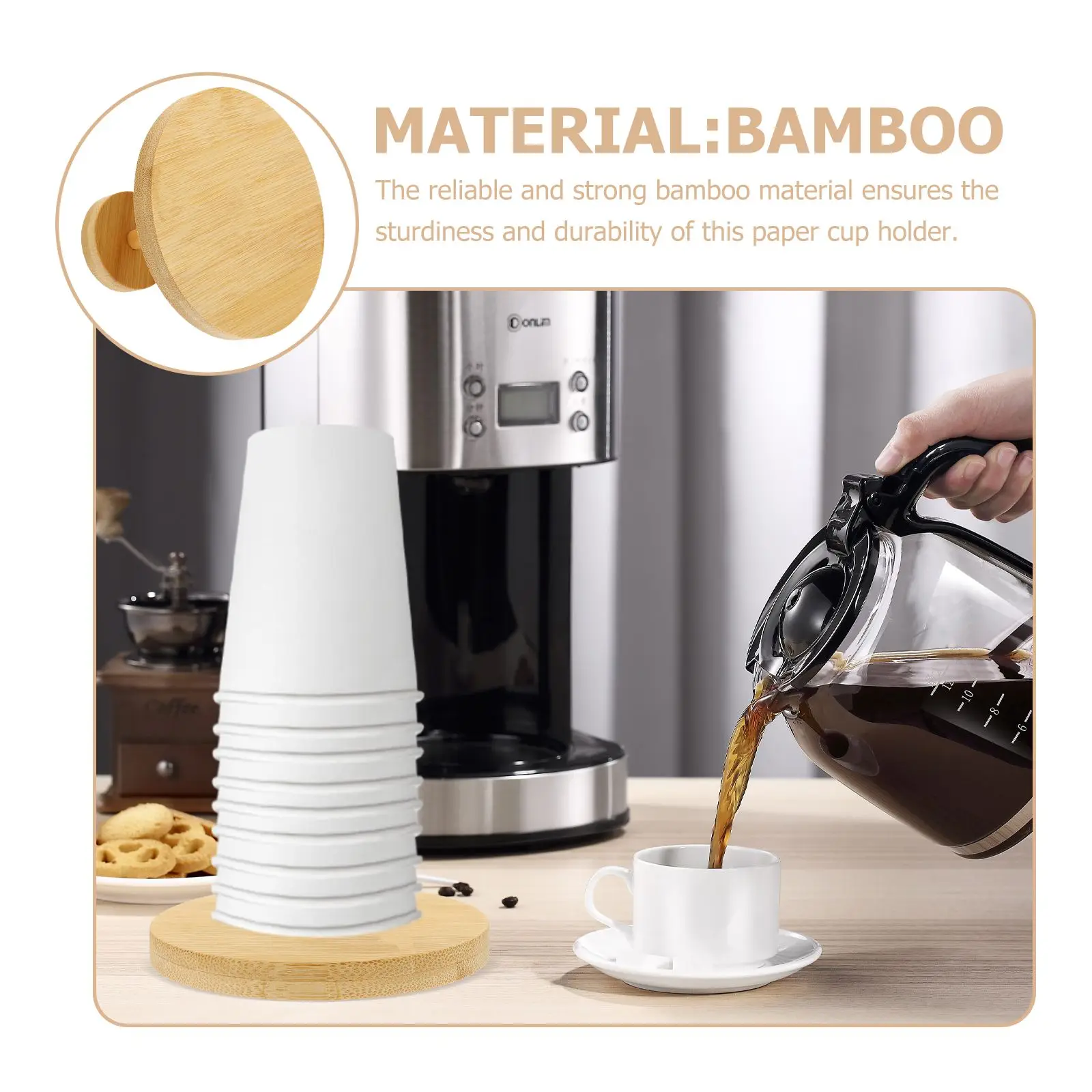 Portavasos de bambú, estante de almacenamiento resistente, tiendas para el hogar, restaurantes, bordes lisos y delicados, piel segura, dedos, papel de café