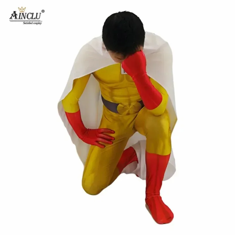 أزياء Ainclu للرجال الأولاد ONE PUNCH MAN أزياء البطل الخارق Saitama التأثيرية بدلة الهالوين مع عباءة/الرأس ob؛ 8