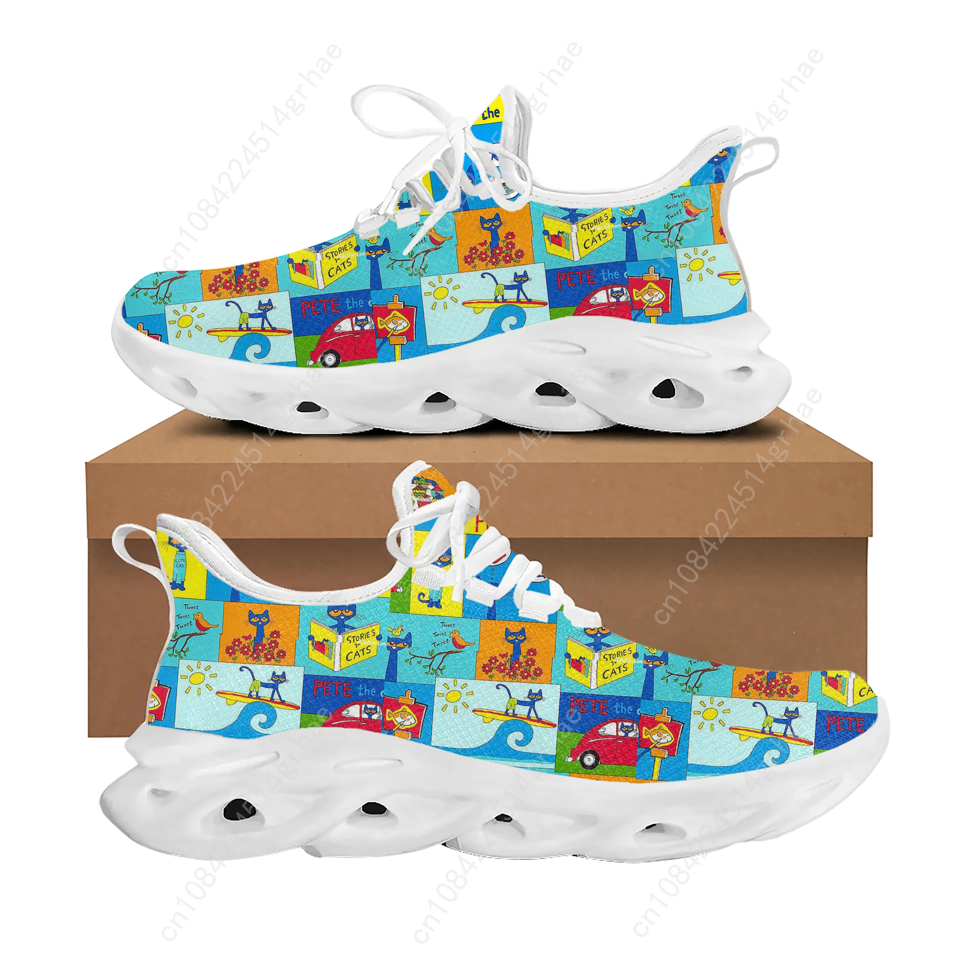 Pete the Cat I Love My White Shoe Lace Mesh Shoe Flat Sneaker Mens Womens Running Shoes Sport Sneakers Customized Footwears