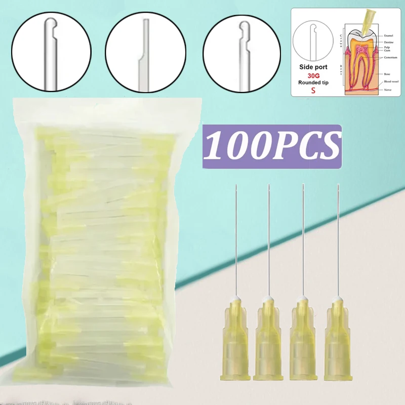 100Pcs Dental Needle Tip Endo Irrigation End-Closed Side Hole Endo Syringe Root Canal Washing Needle Tip  Dentistry Supplies