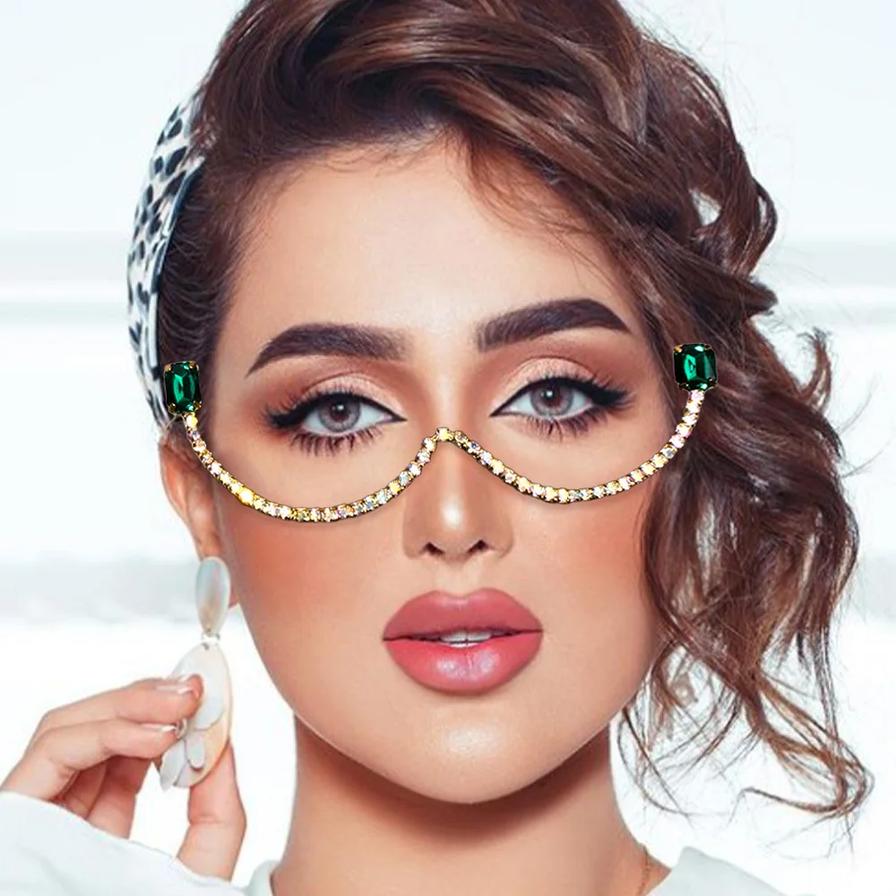 Stonefans AB Colorful Rhinestone Green Crystal Square Glasses Women Trending Luxury No lenses Eyeglasses Jewelry Accessories