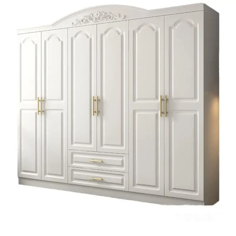 European wardrobe wooden four-door simple modern bedroom five-door small apartment plate assembly six-door white wardrobe