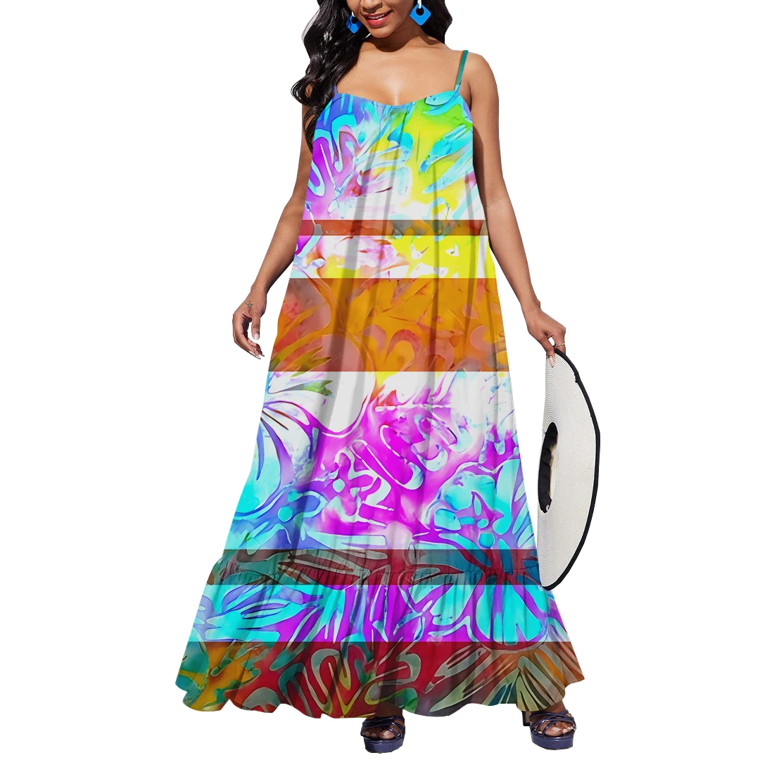 

Праздничное платье с индивидуальным логотипом, гавайским принтом, в полинезийском племенном стиле, женское, на бретельках, многоярусное, модное, повседневное, в стиле «Алоха», на бретельках