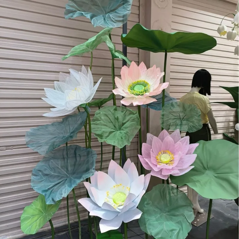 

Summer Meichen green paper art silk lotus leaf flower scenic spot decoration scene shopping mall furnishings