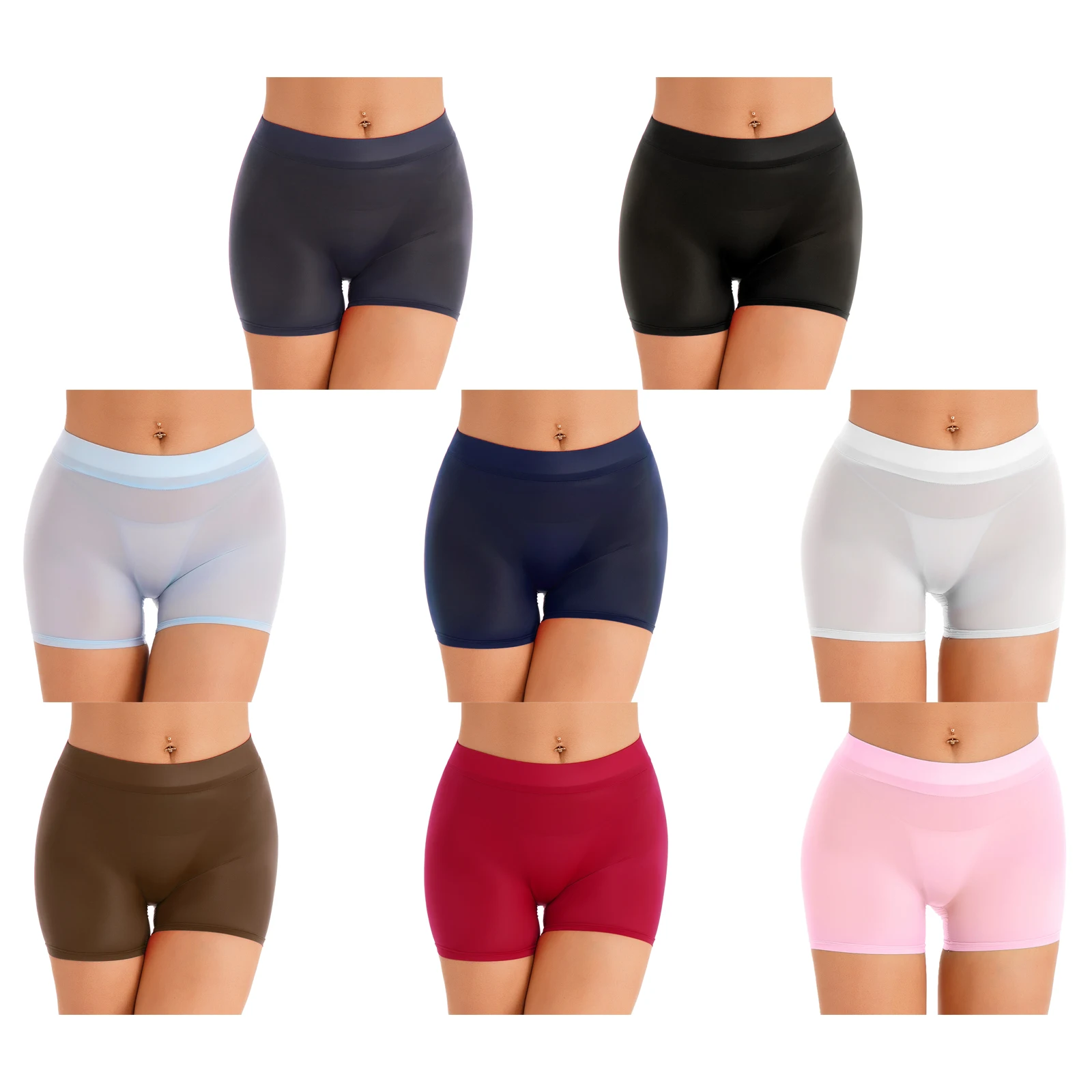 Women\'s Smooth Semi See-through Shorts Underwear Summer Hot Low Rise Short Pants Lingerie Safety Shorts Yoga Workout Sportwear