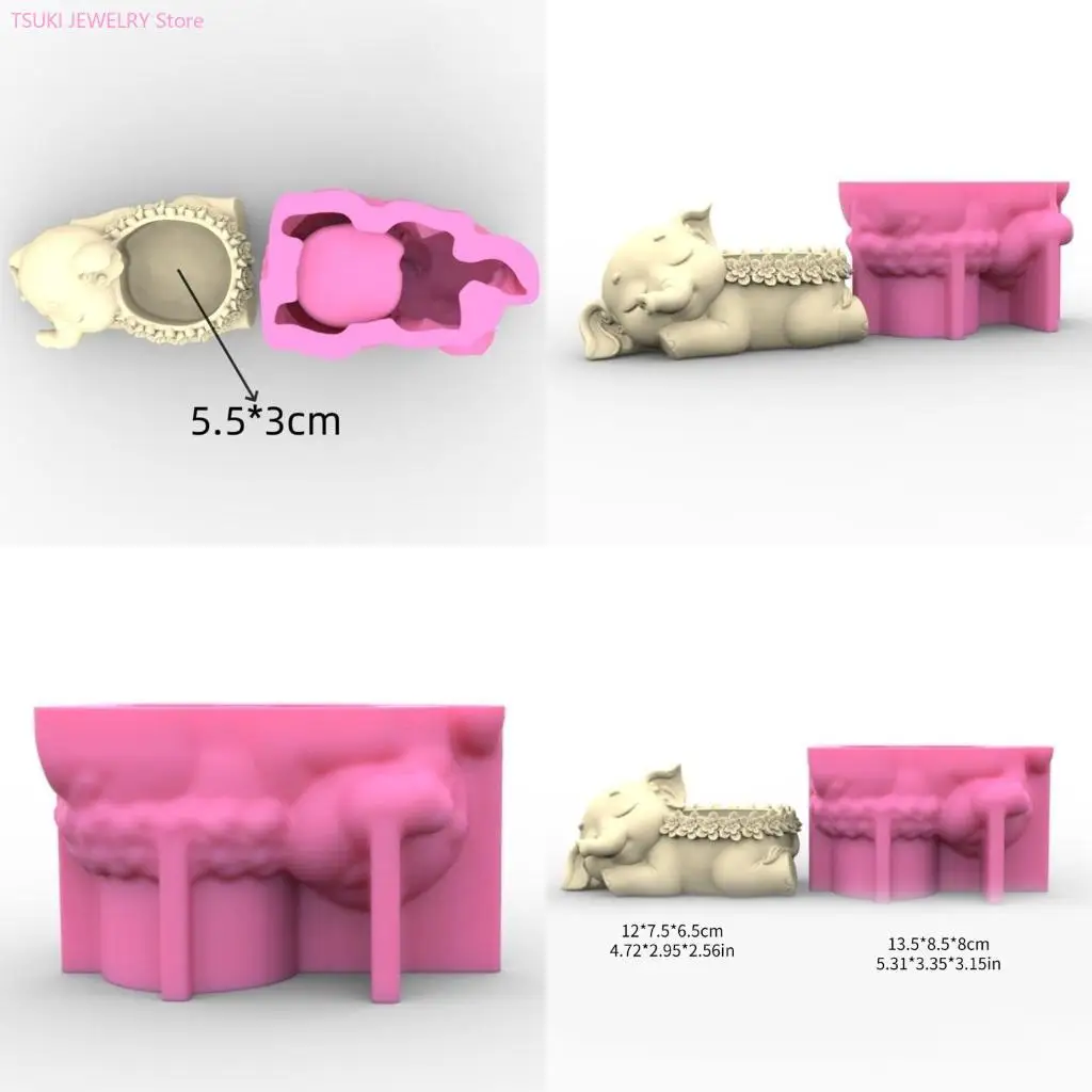 

62KE Flower Pots Silicone Mold Elephant Vase Concrete Candlestick Resin Mould DIY