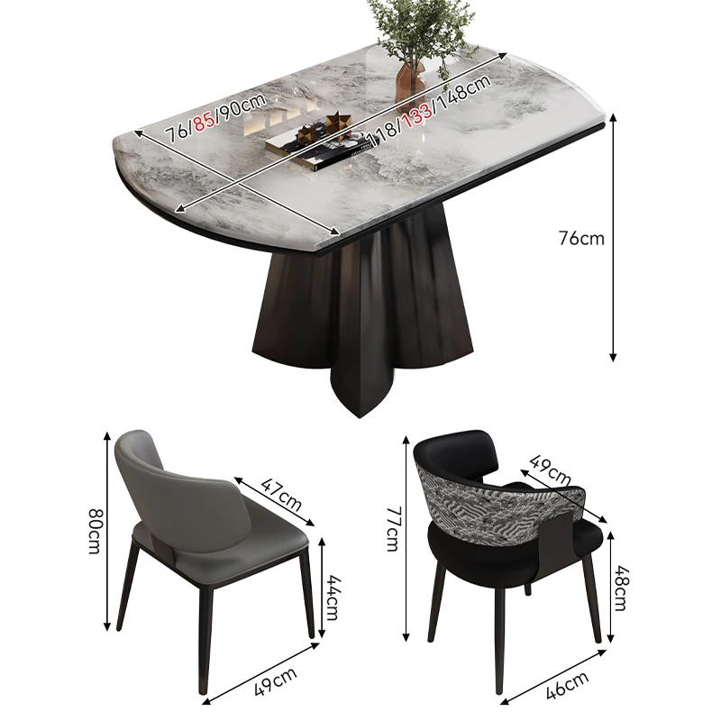 Natural slate stone retractable square circle two dining table and chair combination, Italian light luxury small apartment