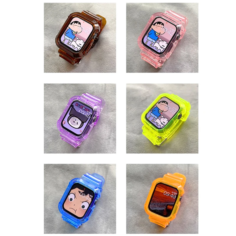 Clear Strap + Case for Apple Watch Series 11 10 9 8 7 6 SE 49mm 45 44 38 41mm Transparent for iwatch 11 10 46 42mm Plastic Band