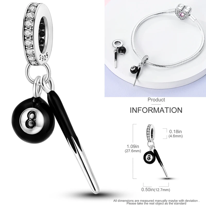 925 Sterling Silber Sport-Charm-Perlen Tennis-Schläger Boxhandschuhe Hantel Fitness DIY Armband Halskette Geschenk für Sportler – Detail 7