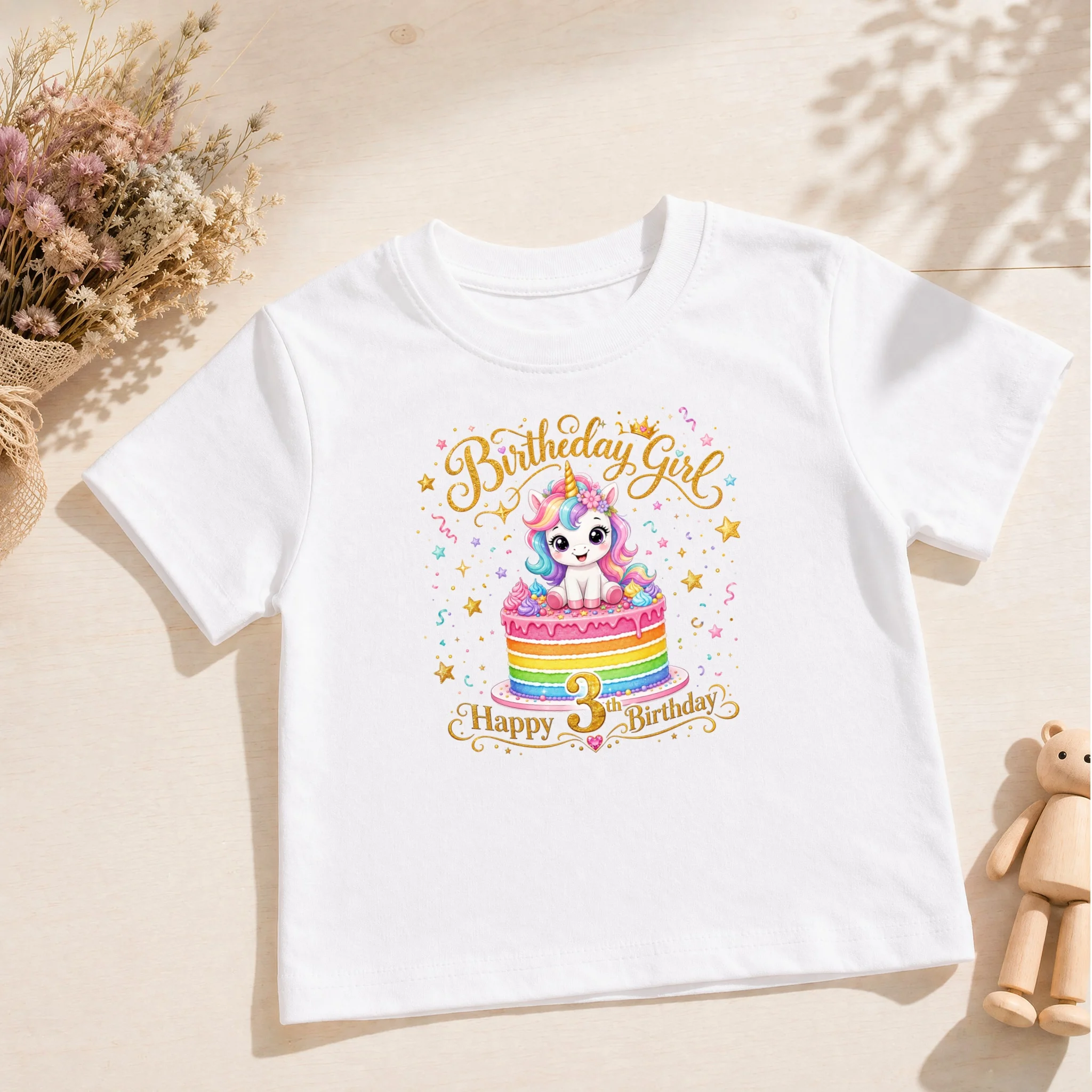Toddler Girls Clothing Unicorn 3th Birthday T-shirt 3 Year Old Cute Dresses Three Birthday Tees