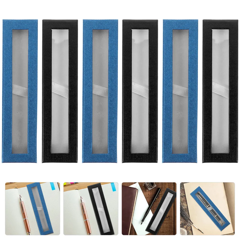 6Pcs Paper Pencil Cases Pen Boxes Protective Clear Window Compact Portable Organizer for Stationery Cosmetics Fountain Pen Case