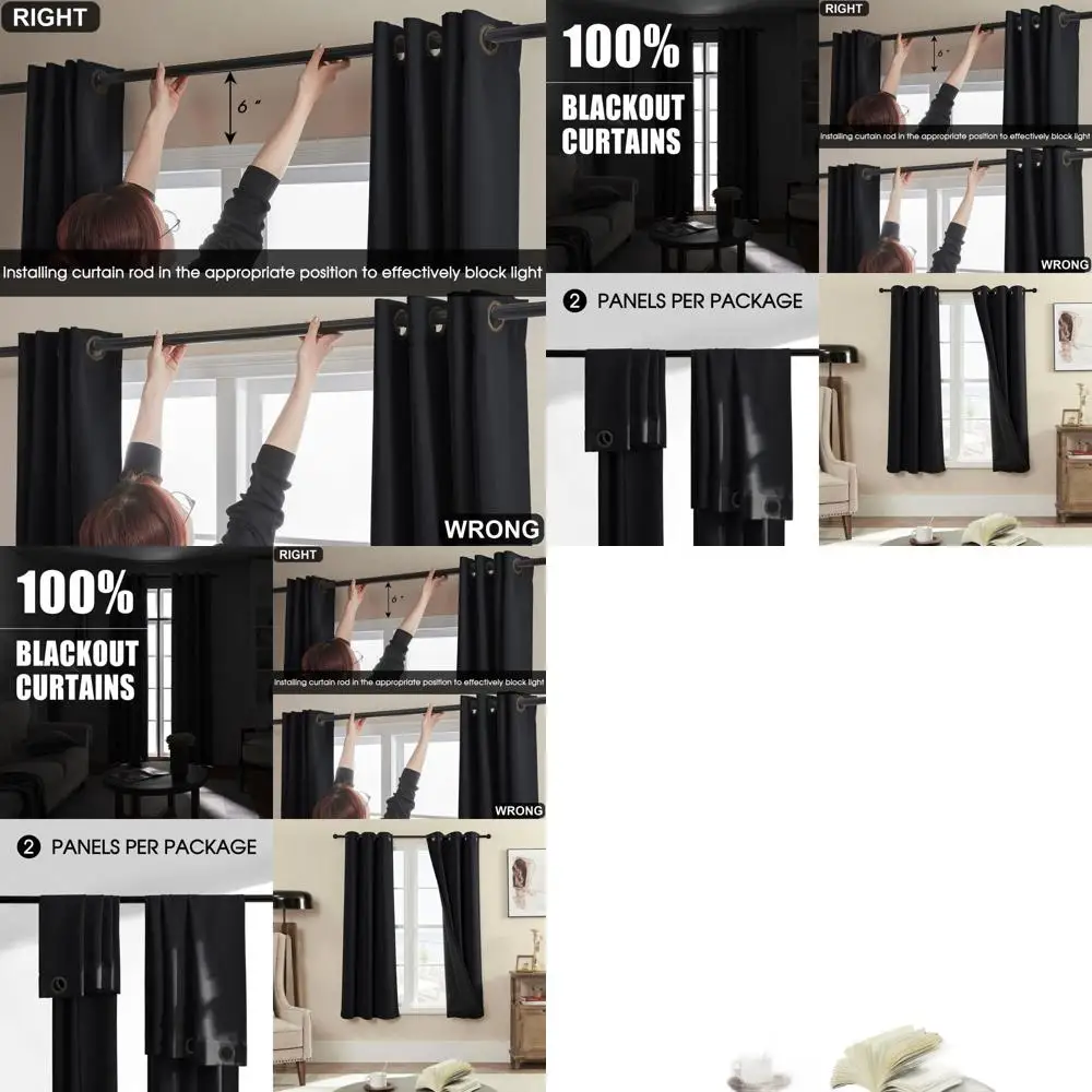 

Панели затемняющих штор, жаро- и светоблокирующие шторы с люверсами, черные термоизолированные для спален и гостиных (2