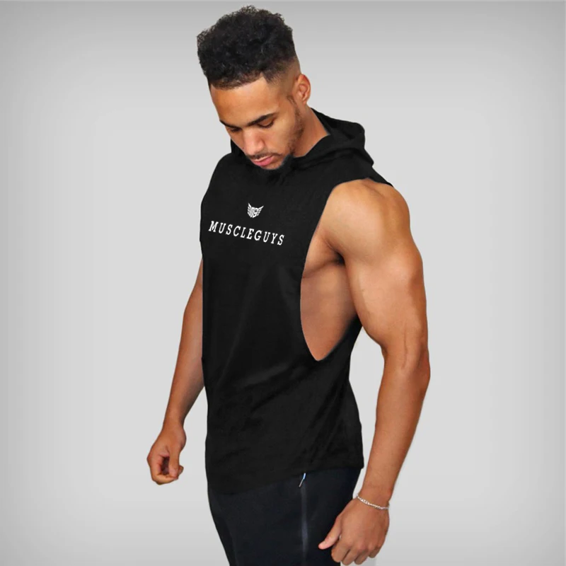 Men Hooded Stringer Tank Top Cotton Hooded Sleeveless Vest Sweat Friendly For Fitness Running Bodybuilding Daily Sports Apparel