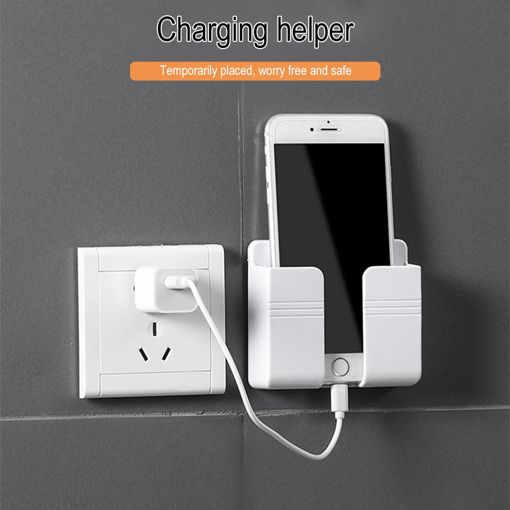 Wall Mount Phone Plug Holder Mobile Phone Charging Stand Air Conditioner TV Remote Control Storage Box Home Storage Holders Rack
