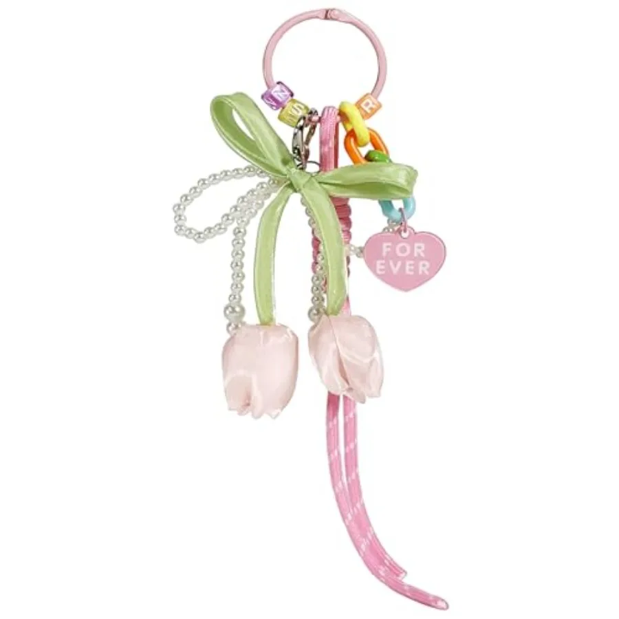 Tulip Flower Bag Charms Pearl Bow Keychain
