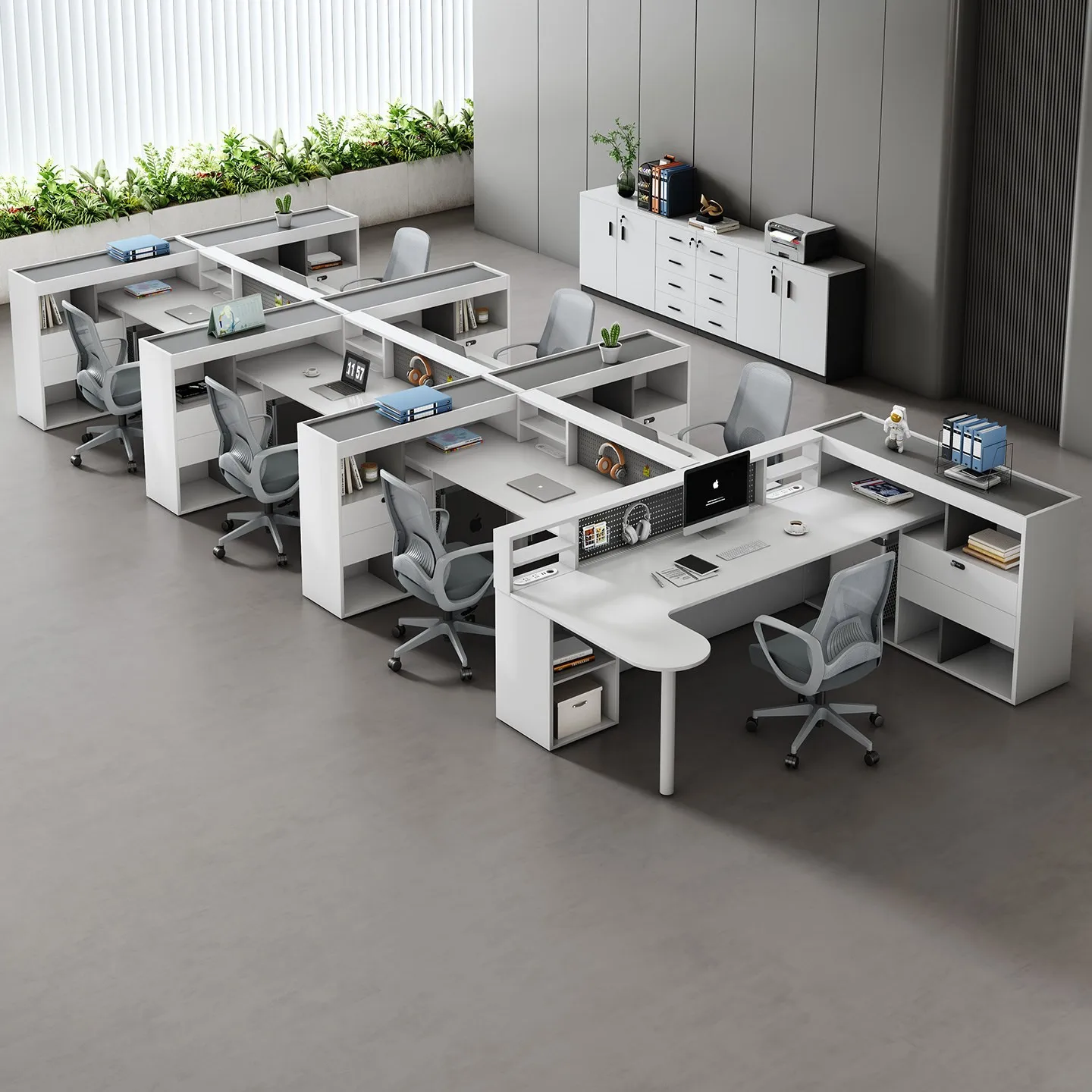 Desk staff seat creative design hole board workstation simple staff table with supervisor seat modern office desk and chair