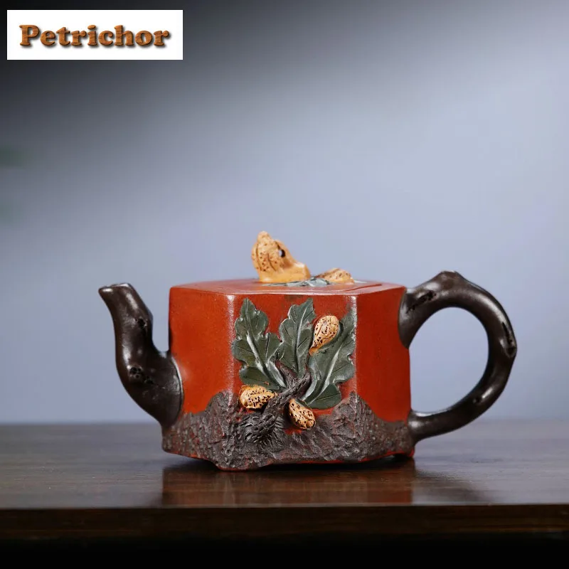 

300ml Yixing Purple Clay Teapots Handmade Six-faceted Buddha Palm Pot Raw Ore Purple Mud Kettle With Strainer Zisha Tea Set Gift