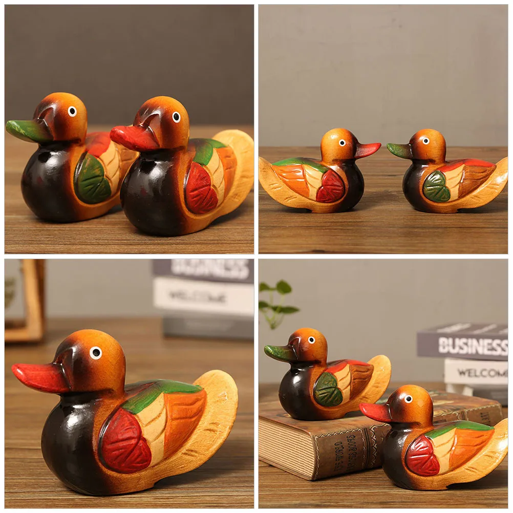

1 Pair Wooden Ducks Statue Home Wedding Gift Decor For Bedroom Office Study Ducks Sculpture Ornament Home Decoration