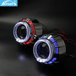 RONAN 2.5inch Bi-Xenon Projector Lens Headlight with LED Dual Angel Eyes Shrouds Retrofit H4 H7 Car Styling Using H1 Bulb