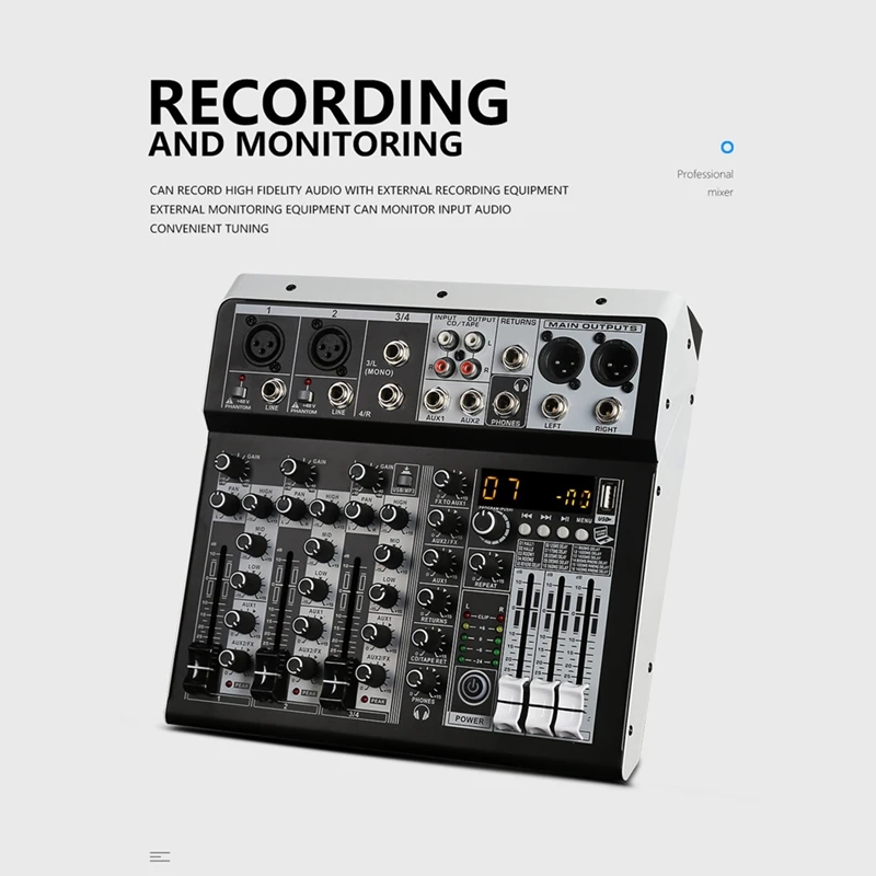 KP4 Audio Mixer With Effects For Professional Beginners Stereo Input Live Streaming 4 Channel Mixer Stereo Mixer