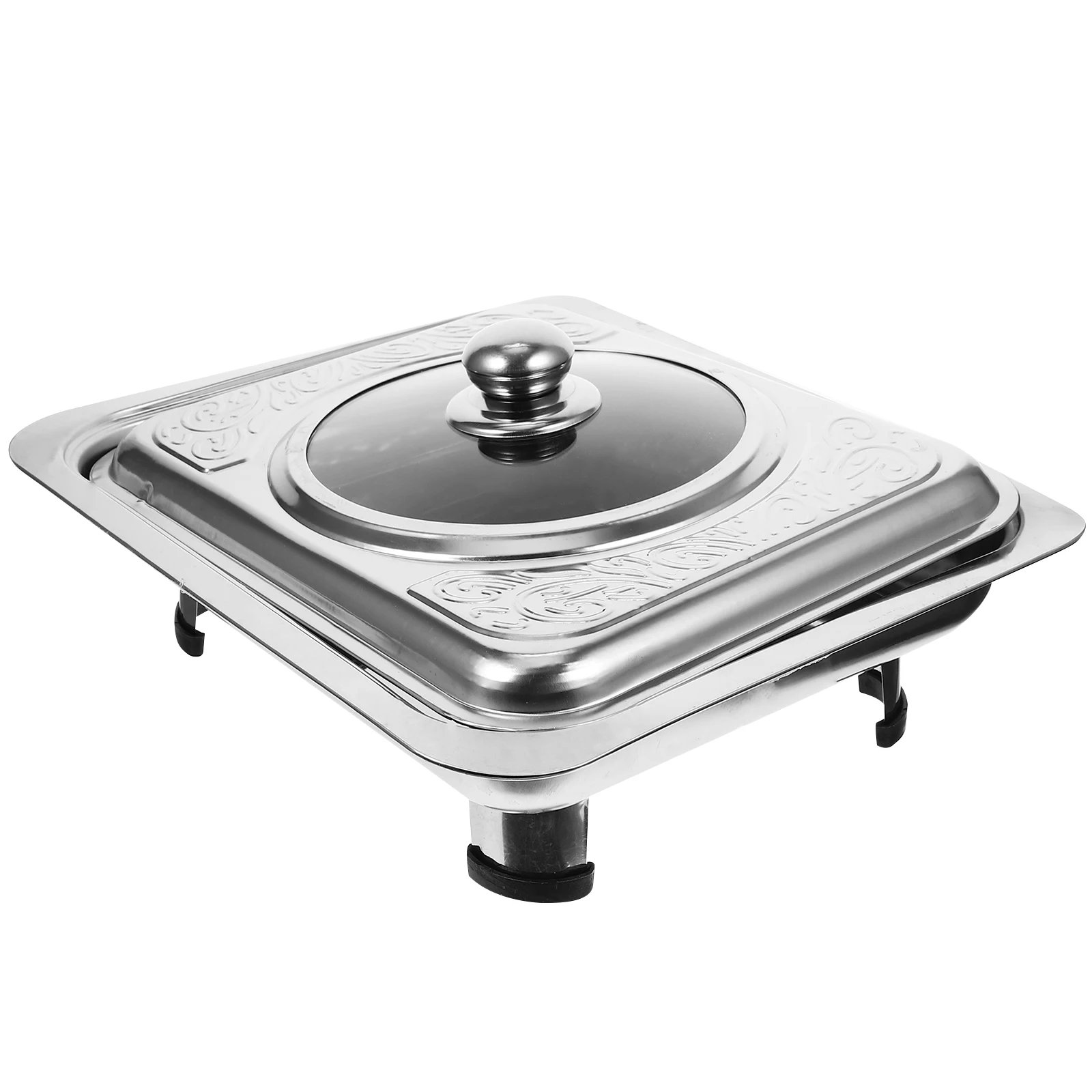 Buffet Foods Holder Stainless Steel Foods Tray Lidded Foods Holding Plate Four-Leg Support Buffet Flat Rectangular Tray With Lid