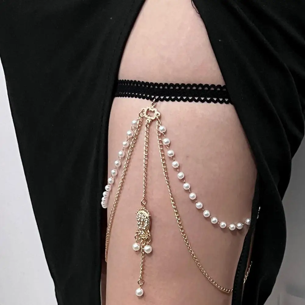 Waist Accessory Imitation Pearl Leg Chain Double Layer Elastic Leg Jewelry Lightweight Body Chain Versatile Sexy Leg Ornament