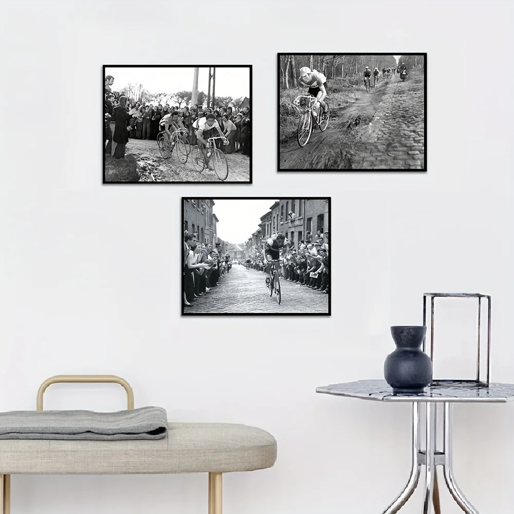 Black White Cycling Photography Art Prints Vintage Bicycle Poster Jacques Anquetil Tour de France 1957 Canvas Painting Men Cave