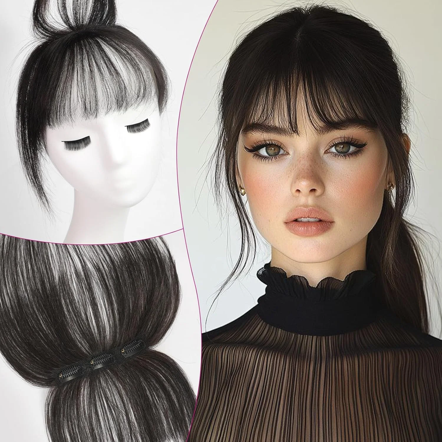 Black Bangs Hair Clip in Bangs 100% Real Human Hair Bangs Clip in Hair Extensions Fake Bangs Air Bangs Hairpieces for women