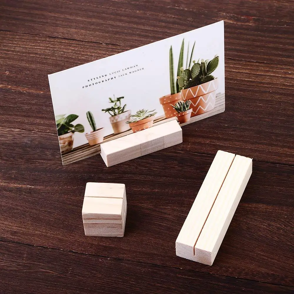 Office Stationery Memo Holder Message Crafts Picture Support Photo Holder Clamps Stand Natural Wood Memo Clips Desktop Stand