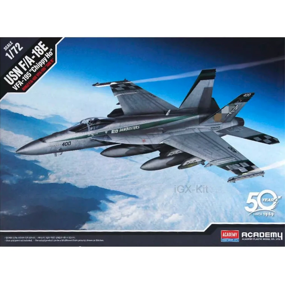 Academy 12565 1/72 Scale F-18 F-18E F/A-18E VFA-195 Super Hornet Fighter Jet Aircraft Hobby Craft Toy Plastic Model Building Kit