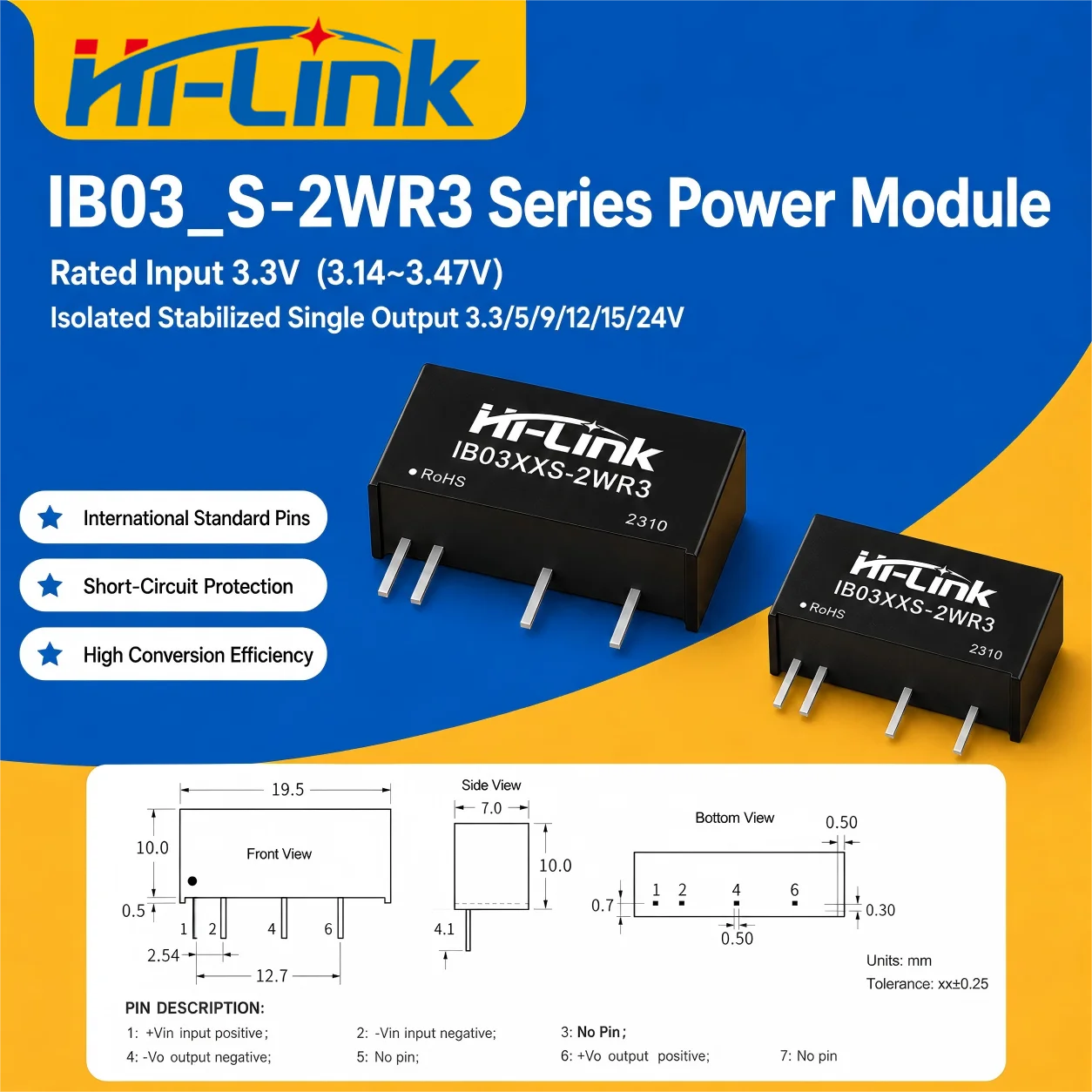 2W Mini SIP Transducer IB0305S IB0312S Low Quiescent Current Auto Recover Short Circuit Shield Minus40 To 85 Degrees Hardware