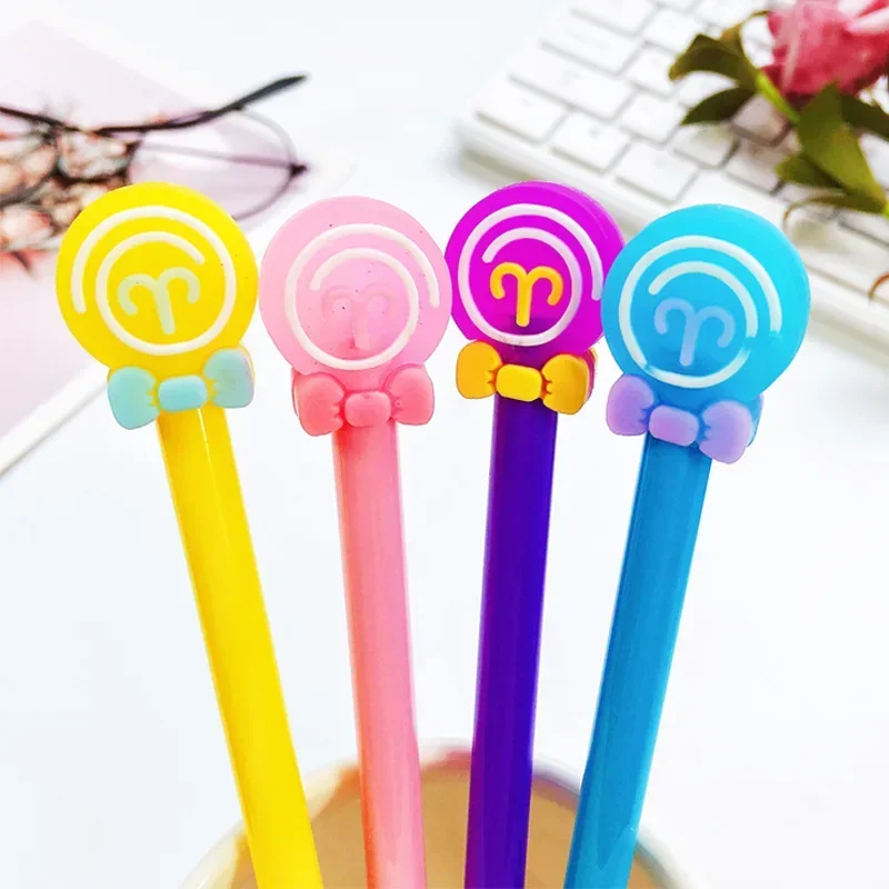 A 40PCS Cute Cartoon Lollipop Water Pen Black Signature Pen Creative Donuts Gel Pens Stationery Kawaii School Supplies