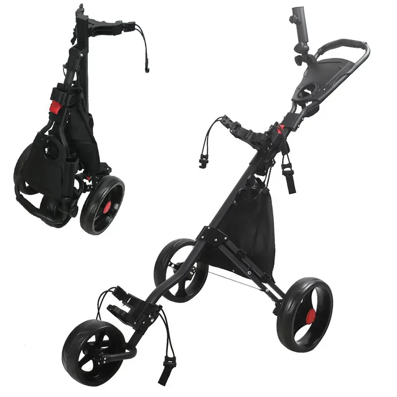 Foldable Aluminum Golf Tricycle with Umbrella Stand and Ice Pack Lightweight Push Cart for Golf Course Accessories Easy
