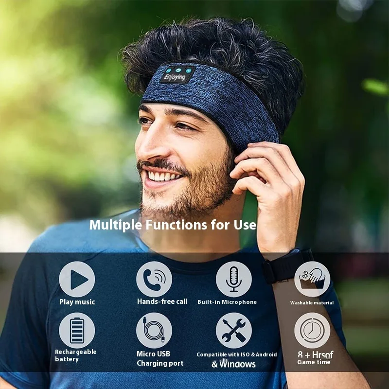  عصابة رأس رياضية بلوتوث لاسلكية، سماعات رأس مدمجة قابلة للإزالة وقابلة للغسل، قناع نوم متعدد الوظائف، غطاء عين موسيقي للجري #3