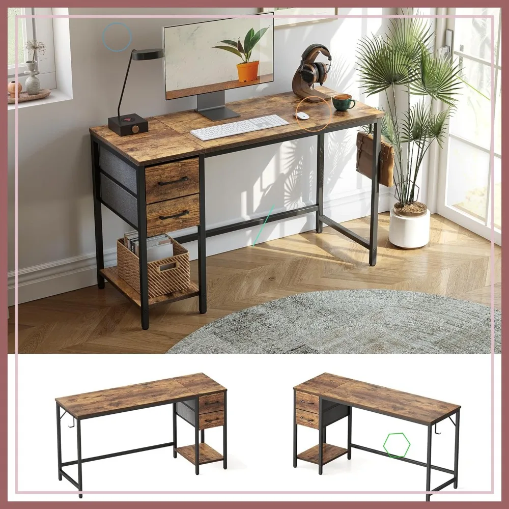 

40 Inch Small Home Office Desk with 2 Drawers, Light Brown Study Writing Table for Versatile Use