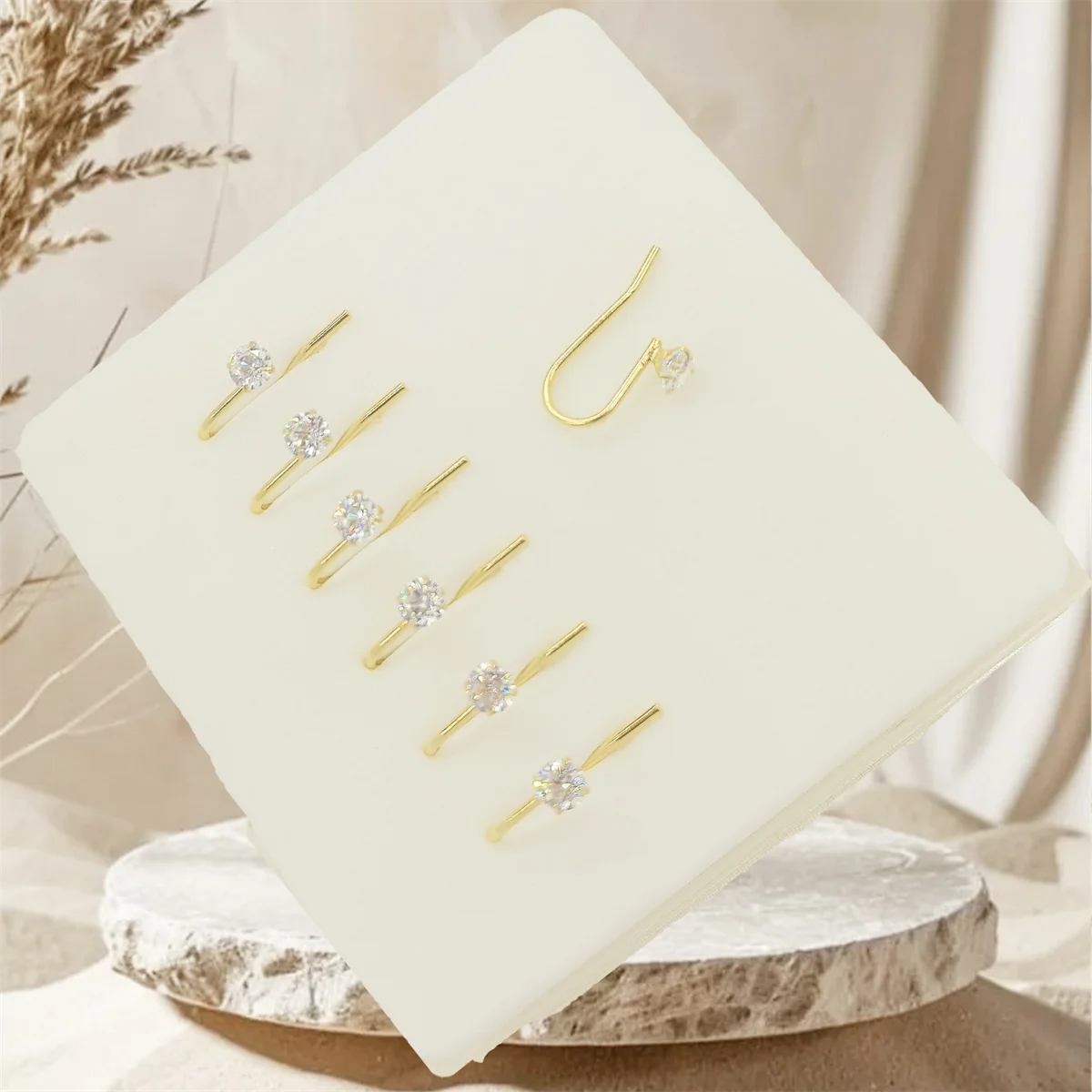 Elegant Women Jewelry Zircon Round 3.0mm Adjustable Without Perforation Nose Clip 925 Sterling Silver Anti Allergy Nose Clip