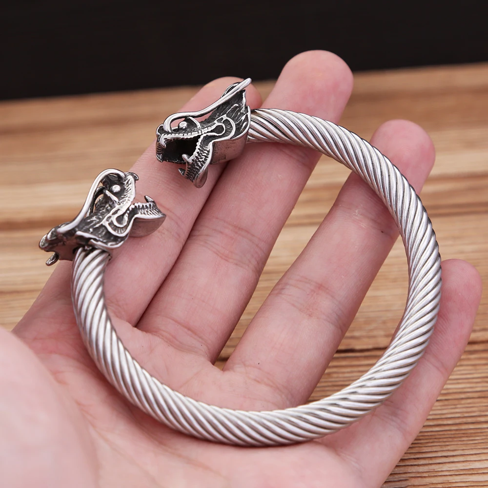 

Vintage Stainless Steel Viking Dragon Head Bracelets Punk Hip Hop Animal Bracelet For Men Fashion Amulet Jewelry Dropshipping