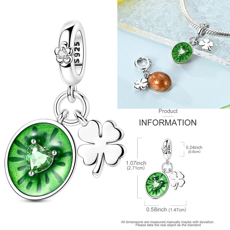 Frucht-Charm 925 Sterling Silber Erdbeere Kirsche Avocado Perlenanhänger Passend für Europäische Armbänder DIY Damenschmuck Geschenk 2026 – Detail 7