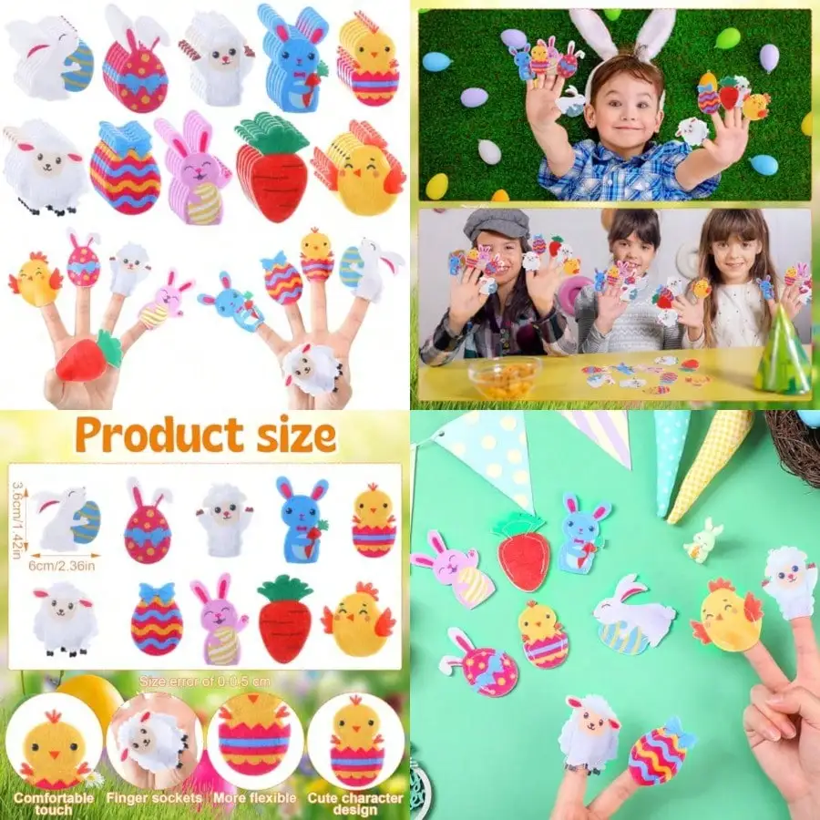 60 Pcs Easter Felt Finger Puppets, 2.36 Inch Figures for School Party Favors
