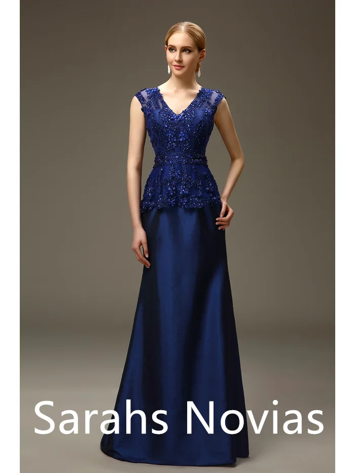 

Long Royal Blue Mermaid Taffeta Mother of the bride Dresses Sleeveless Beading Lace Women Wed Party Gowns Made to Order