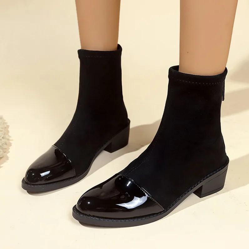 

Женские сапоги Осенние сапоги-Женская обувь на молнии сзади с круглым носком Роскошная дизайнерская зимняя обувь на молнии Резиновая обувь 2024 до середины икры Lad