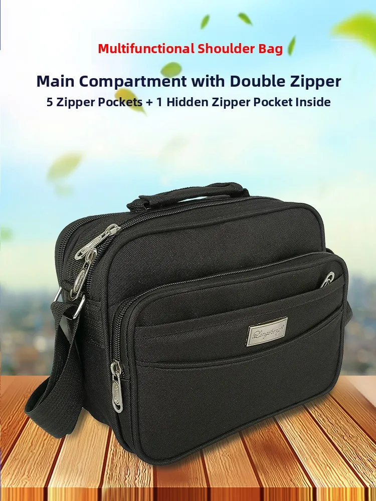 Business Men's Oxford Fabric Shoulder Bag Multi-Layer Casual Crossbody Handbag Leather Wallet for Middle-Aged Men