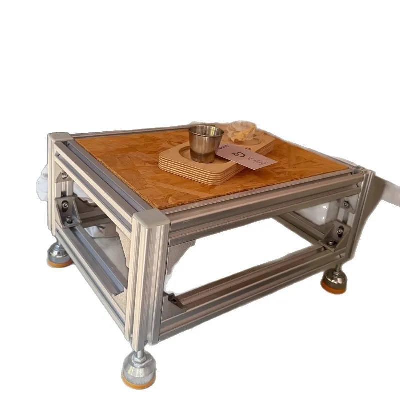 

Minimalist European pine board small table countertop Japanese aluminum profile coffee table bar table