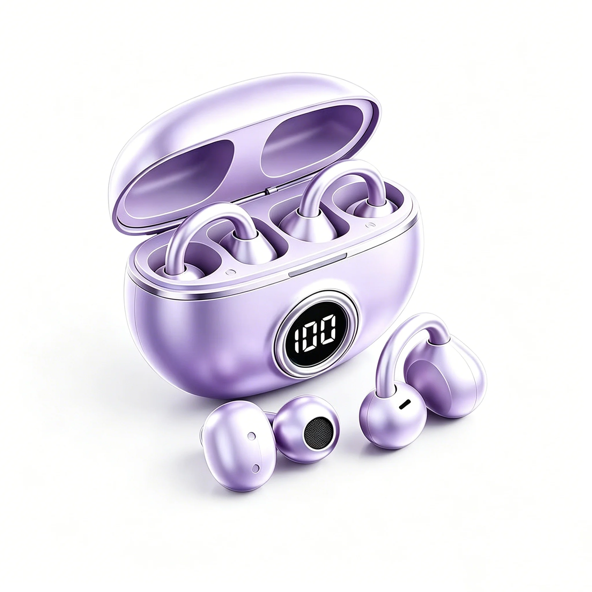 New Clip-on Earbuds for Small Ears Glasses Open Ear Bluetooth Headphones Long Playtime Digital Display Earphones With Mic