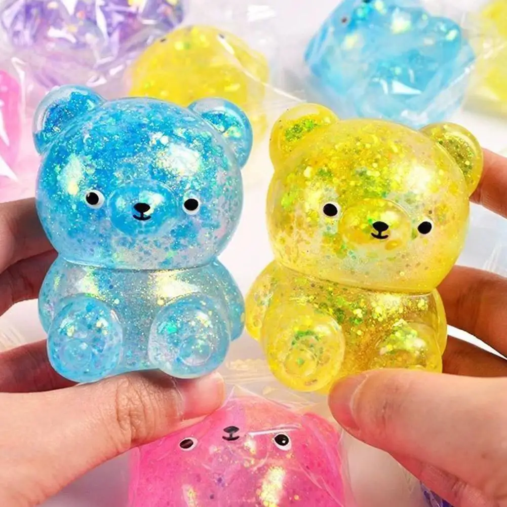 Juguete Blandito de Oso de Goma con Purpurina, Mini Animal Adorable, Juguete Sensorial Antiestrés, Pelota Blanda para Apretar, Juguete de Descompresión
