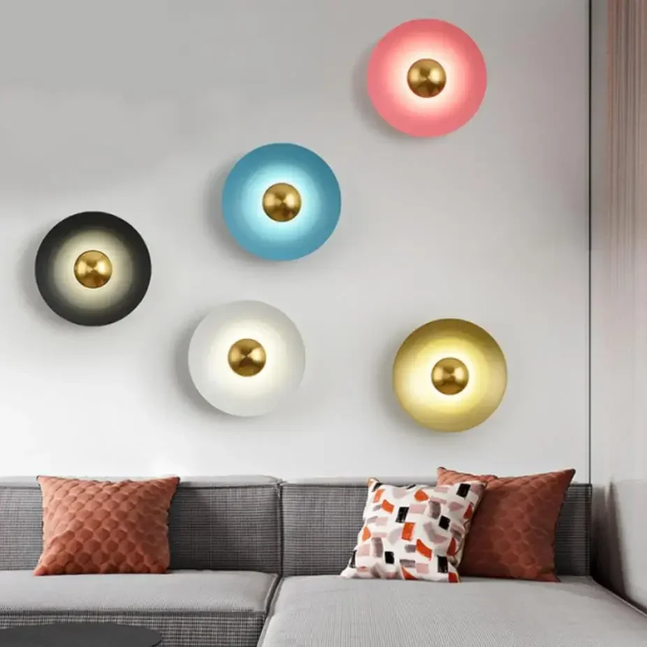 

Colorful Round Wall Lamp Home Art Decoration Blue White Black Pink Gold Body For Parlor Restaurant Bedroom Free Collocation