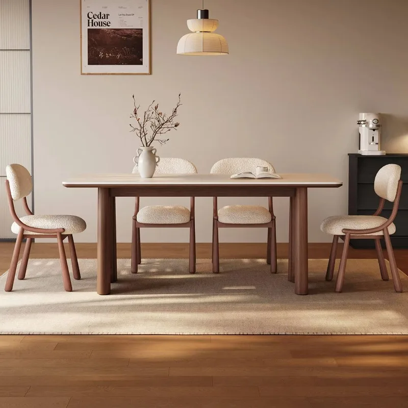 

Обеденный стол в средневековом стиле из массива дерева для небольшой семьи, новинка 2026 года, белый матовый стол с каменной столешницей на 6 человек