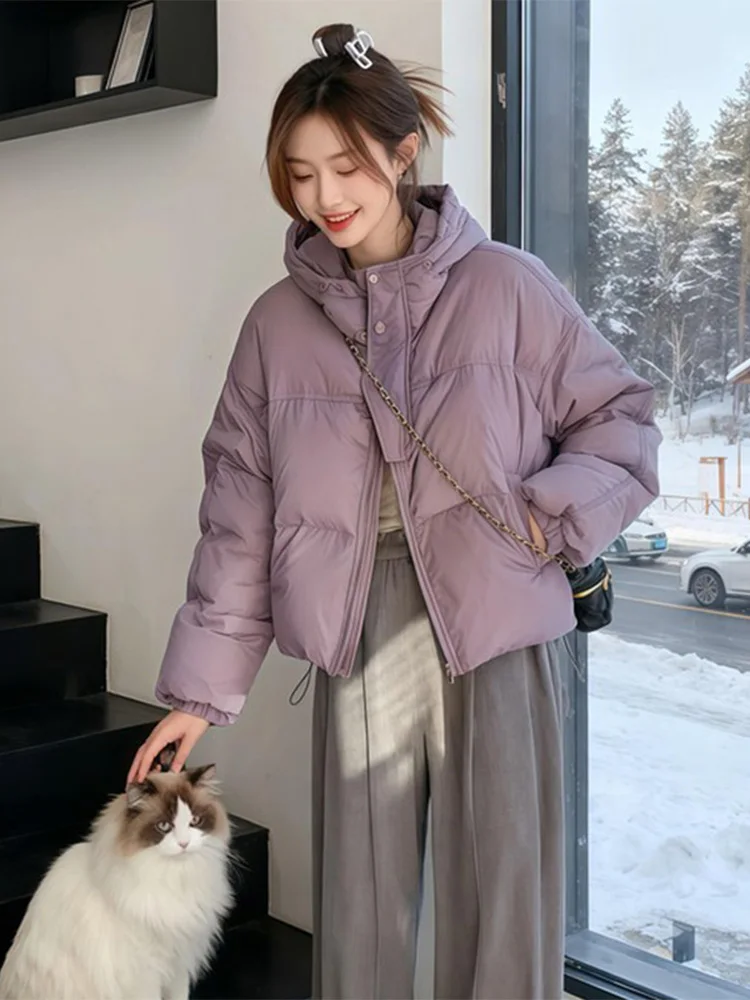 

Faionable Thi Cotton Jaet Women's Casual Color Winter Coat Korean Sle Loose Fit Zipper Closure ort Length